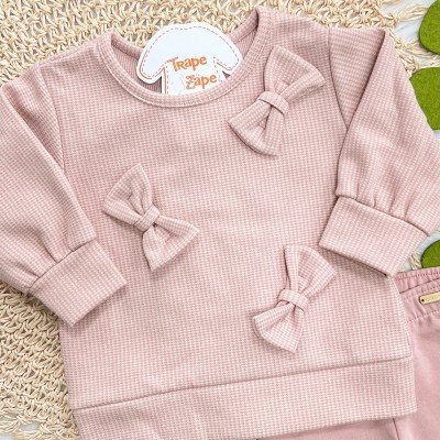 Conj. Blusa Manga Longa Pied-de-Poule Três Laços e Calça Legging - Rose